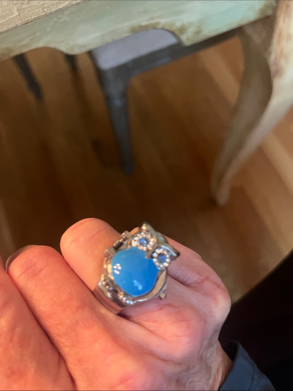 Blue Gemstone Owl Ring in Silver Tone - Unbranded
